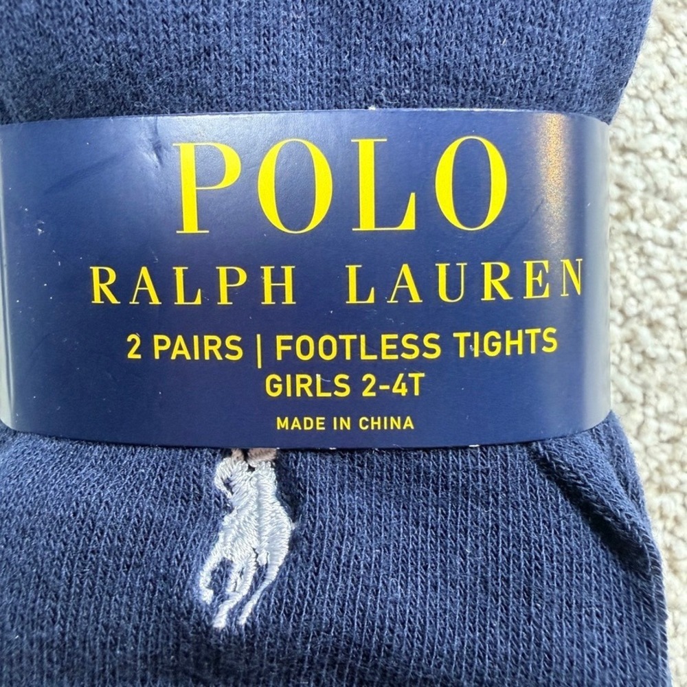 Polo Ralph Lauren Girls 2-4T Footless Tights 2 Pairs Navy Blue Ribbed G43001TPK - Picture 2 of 3